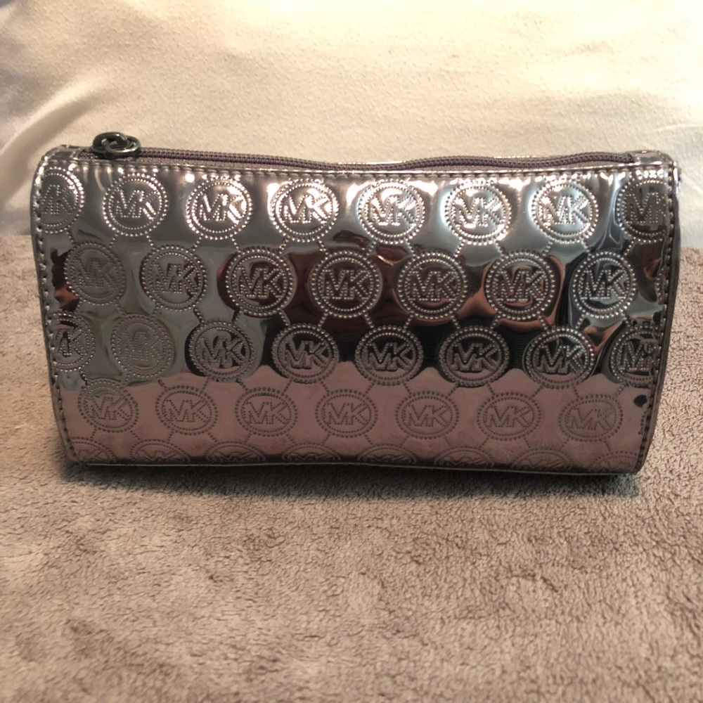 Michael Kors Silver Metallic Clutch / Cosmetic Bag